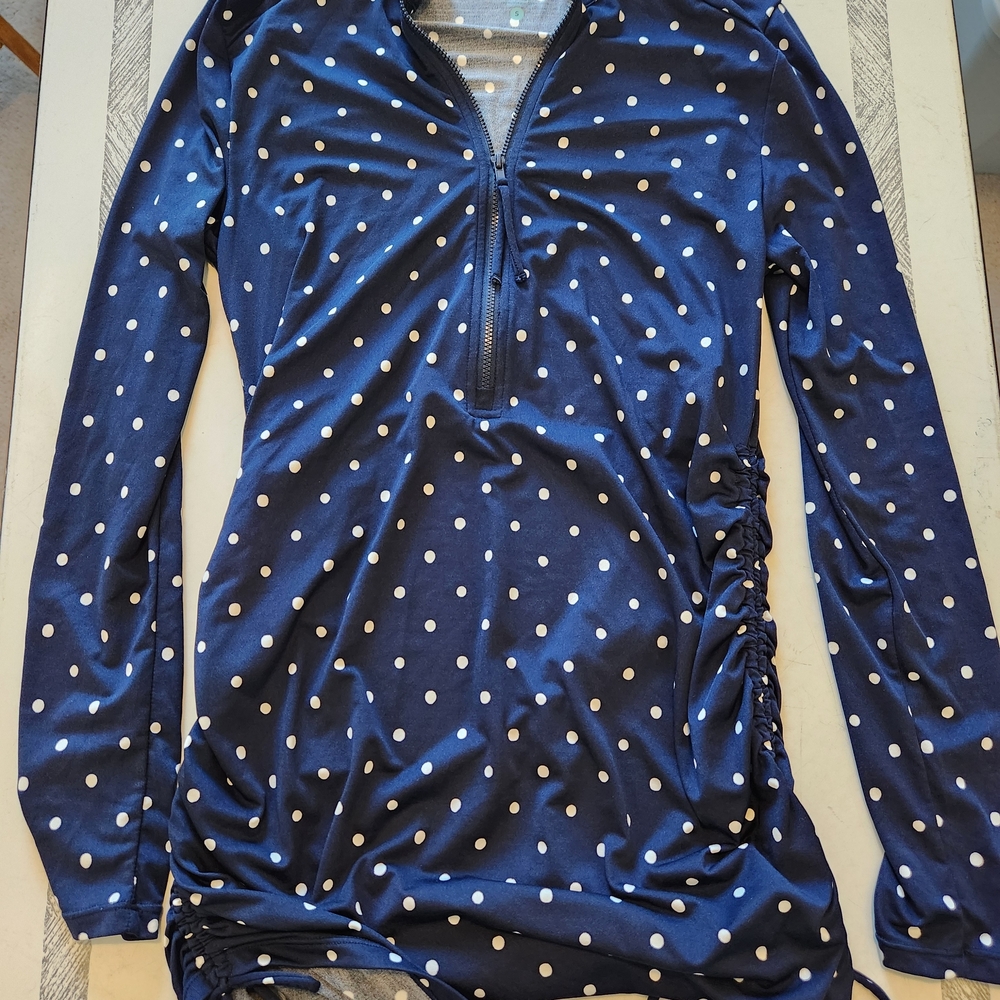 Carve Designs Navy and White Polka Dot Ruched Top